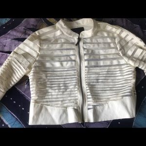 Yoki mesh-striped leather jacket